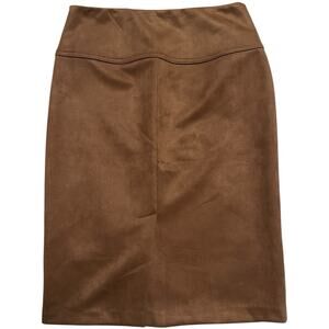 T Tahari Women's Size Small Brown Suede Faux Leather Straight Pencil Midi Skirt